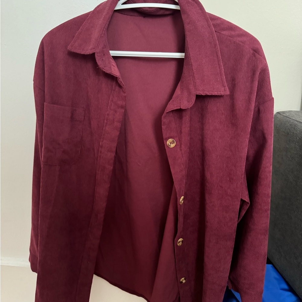 Burgundy Corduroy Button-Up Shirt